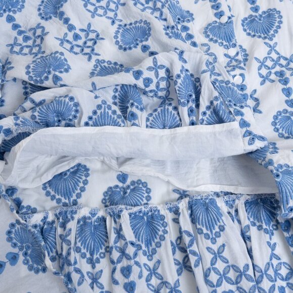 Johnny Was Dress White With Blue Embroidered Hearts Eyelet Button Up Boho Large - Picture 16 of 16